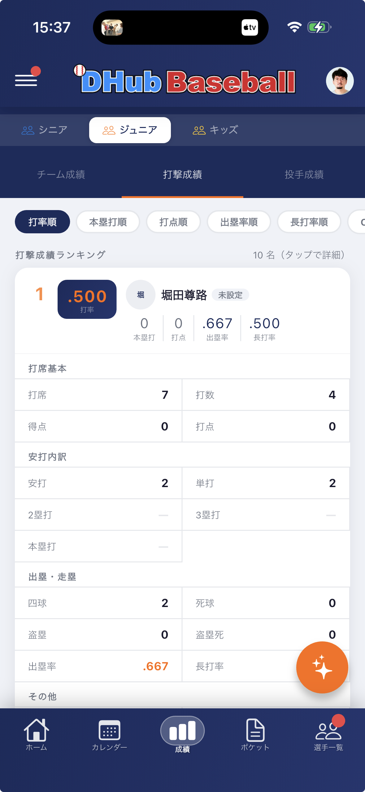 バッティング成績画面